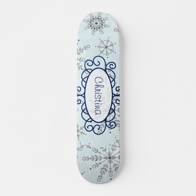 Glitter Snowflake Mini Skateboard (Frente)