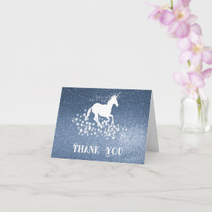 Glitter Unicorn e Stars Obrigado   Cartão Azul