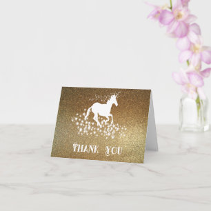 Glitter Unicorn e Stars Obrigado   Cartão Dourado