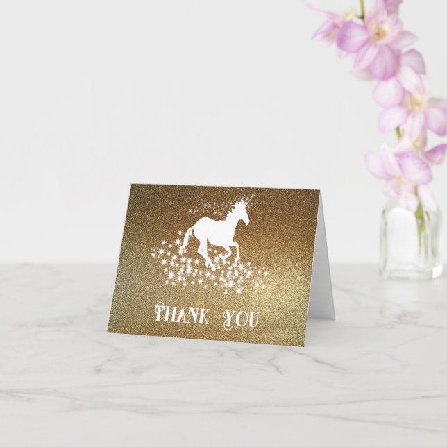 Glitter Unicorn e Stars Obrigado | Cartão Dourado (Orquídea)
