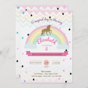 Glitter Unicorn, Rainbow Estende Convite Aniversár