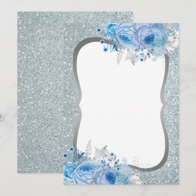 Glitter Vazio Floral Convite (Frente/Verso)