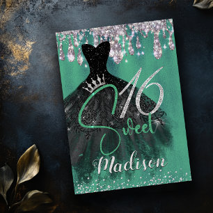 Glitter verde-chic prata gota doce 16 convite