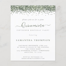 Glitter Verde de Orçamento Convite Quinceañera