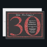 Glitter Vermelho de Convite para aniversário de 30<br><div class="desc">Convite para aniversário de 30 anos surpresa. Festa de aniversário brilhante preto e vermelho Convide com fundo de quadro. Surpresa Aniversário. Aniversário Adulto. Homens ou Mulheres Bday Bash Party. Para mais personalização,  clique no botão "Personalizar" e use nossa ferramenta de design para modificar este modelo.</div>