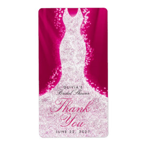 Glitter Vestido a Rosa Obrigado Etiqueta de Vinho 