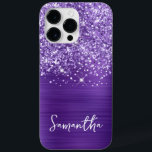 Glittery Ametyst Purple Glam Name<br><div class="desc">Personalize o script de estilo manuscrito moderno para criar seu próprio caso. Adicione uma inicial de monograma para criar uma combinação inicial de nome. Rapariga,  brilho púrpura e uma pintura digital de folha metálica com ametista escovada será impressão como uma foto.</div>