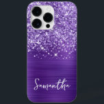 Glittery Ametyst Purple Glam Name<br><div class="desc">Personalize o script de estilo manuscrito moderno para criar seu próprio caso. Adicione uma inicial de monograma para criar uma combinação inicial de nome. Rapariga,  brilho púrpura e uma pintura digital de folha metálica com ametista escovada será impressão como uma foto.</div>