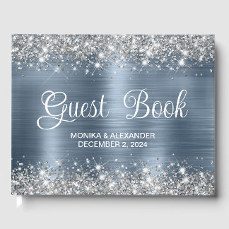 Glittery Chic Dusty Blue Foil Livro de Convidados