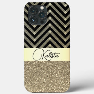 Glittery Dourada e Black Chevron Personalizado