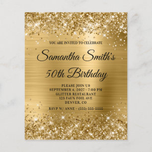 Glittery Dourada Glam 50th Birthday Invite