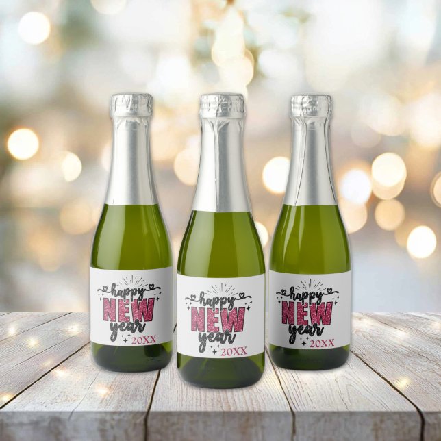 Glittery New Year Eve Party (Glittery New Years Party Mini Sparkling Wine Bottle Labels)