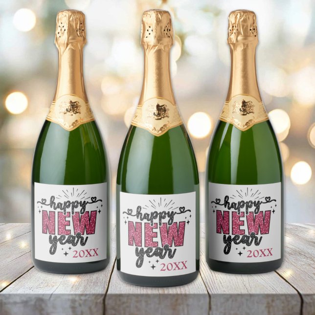 Glittery New Year Eve Party (Glittery New Years Party Sparkling Wine Bottle Label)