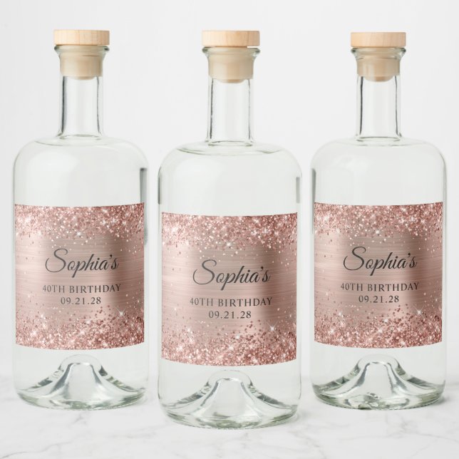 Glittery Rose Gold Foil 40º Aniversário (Garrafas)