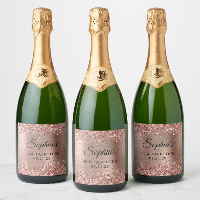 Glittery Rose Gold Foil 40 & Fabuloso (Garrafas)