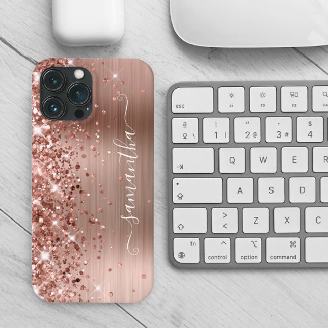 Glittery Rose Gold Foil Assinatura Moderna Feminin (Create your own personalized faux sparkly glitter rose gold case.)