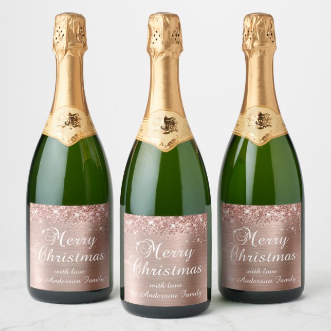 Glittery Rose Gold Folha Merry Christmas (Garrafas)