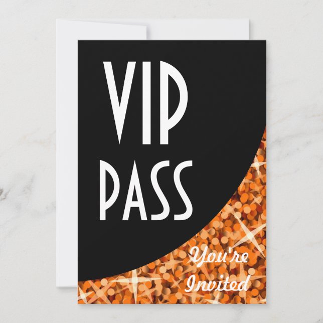 Glitz Convite "VIP Pass" de curva preta laranja (Frente)