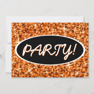 Glitz Orange 'Party!' convite preto oval
