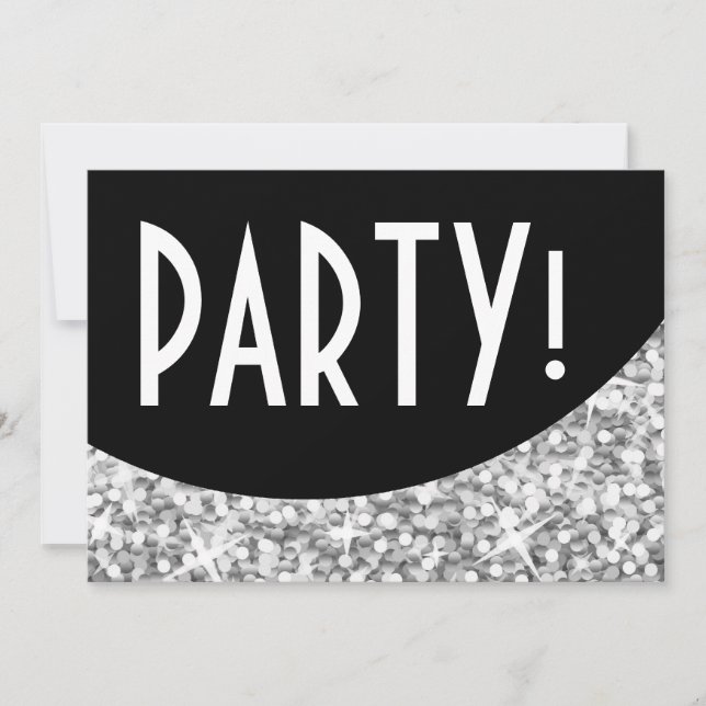 Glitz "Prata" curva preta 'Partido!' convite (Frente)