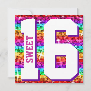 Glitz Rainbow Stripe 'Sweet 16' convite quadrado