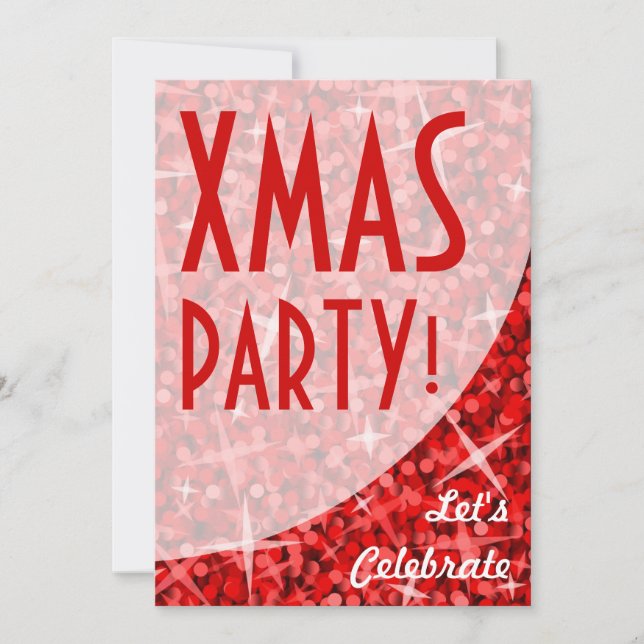 Glitz Red Curva "Xmas Party!" convite (Frente)