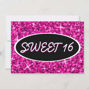 Glitz rosa 'Sweet 16' convite oval preto