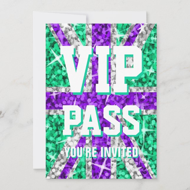 Glitz UK Purple 'VIP PASS' convite (Frente)