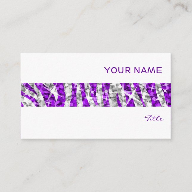 Glitz Zebra cartão de visita branco de stripe púrp (Frente)