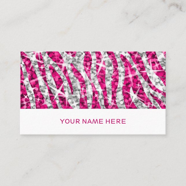 Glitz Zebra, cor-de-rosa, cartão de visita branco (Frente)