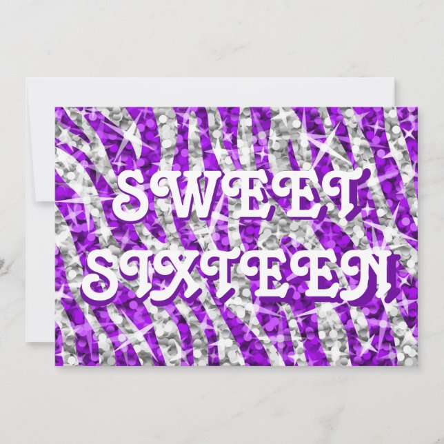 Glitz Zebra Purple "Doce Dezesseis" convite (Frente)