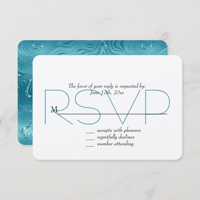 Glitzy Aqua Blue RSVP (Frente/Verso)