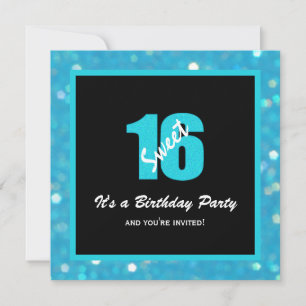 Glitzy Blue Black Sweet 16 Convites de festas