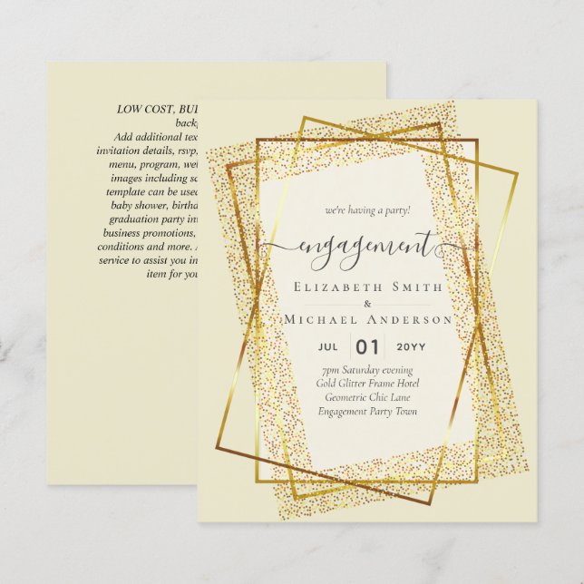 Glitzy Glam Festas de noivado Convite à apresentaç (Frente/Verso)