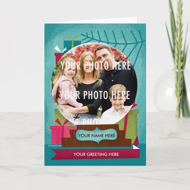 Globo da neve do feriado:  Um cartão feito sob (Frente)