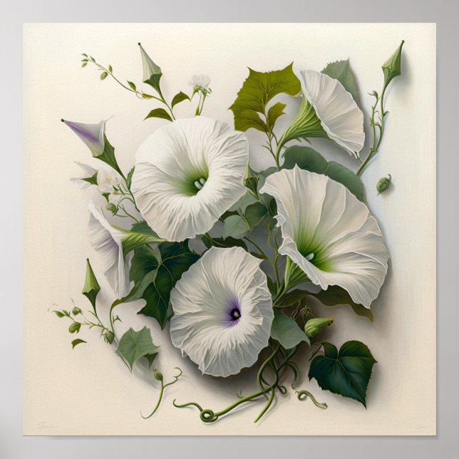 Glória Branca Flores Impressão (Frente)