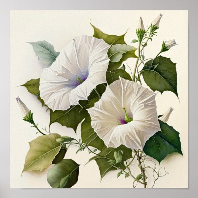 Glória Branca Flores Impressão (Frente)