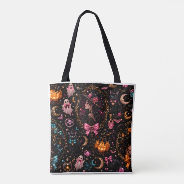 Glossy Coquette Witch Halloween Tote Bag (Verso)