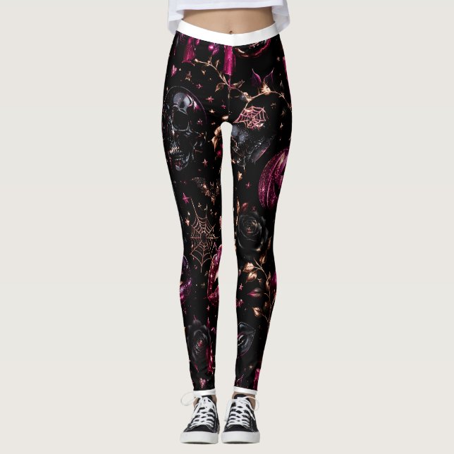 Glossy Gothic Halloween Glam Leggings (Frente)
