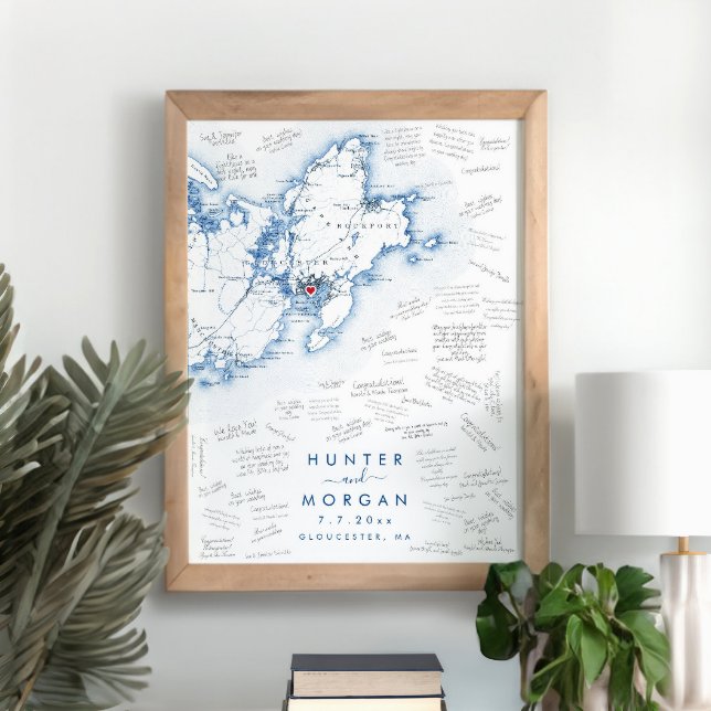 Gloucester MÃE Wedding Modern Guest Book Poster (This Gloucester MA guest book poster is perfect for your Cape Ann destination wedding)