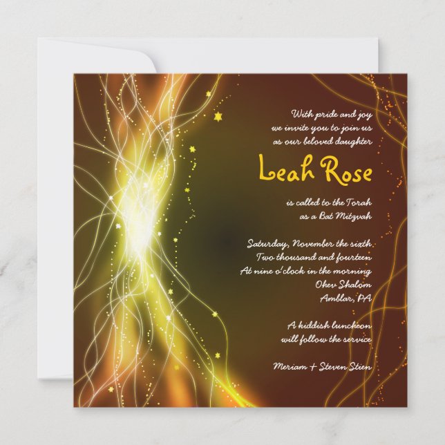 GLOW NEON ESTARS Bat Mitzvah Convite DOURADO (Frente)