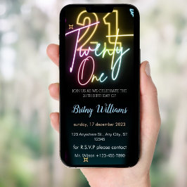 Glow Neon Light 21º Convite de Aniversário