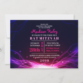 GLOW NEON STARS FUSCHIA Bat Mitzvah Convite