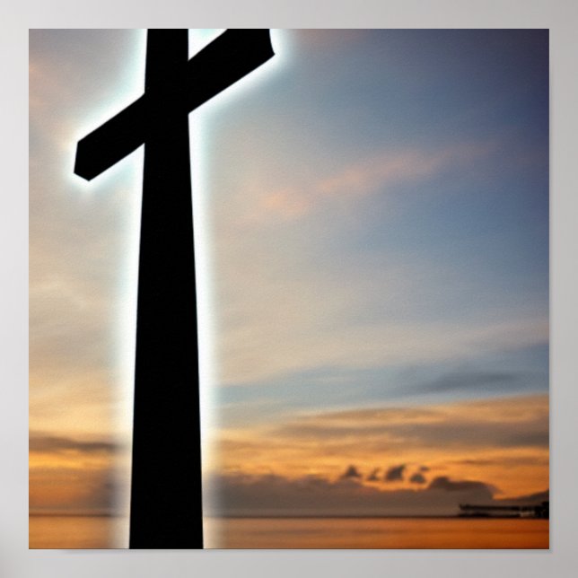 Glowing Cross at the Beach Poster (Frente)