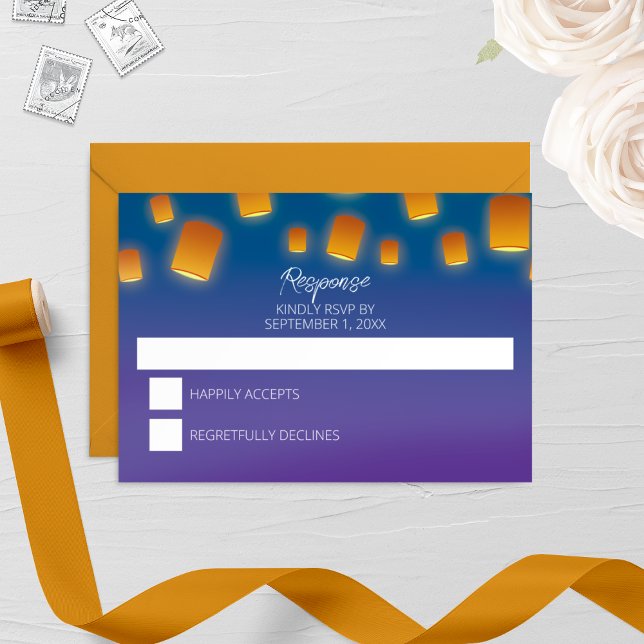 Glowing Lanterns Wedding RSVP Card (Criador carregado)