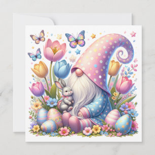 Gnome da Páscoa com Coelho e Flores da Primavera 