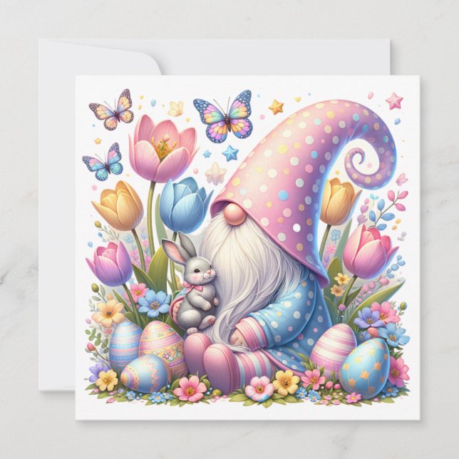 Gnome da Páscoa com Coelho e Flores da Primavera  (Frente)