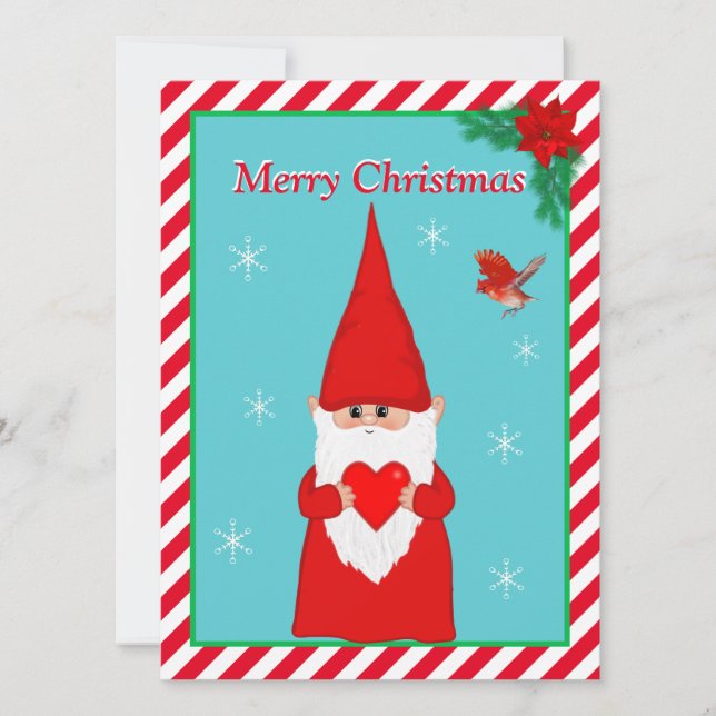 Gnome de Natal & Carta de Natal de Pássaro Vermelh (Frente)