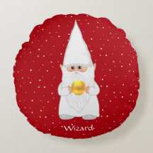 Gnome Feiticeiro & Ouro em Almofada Redonda Vermel