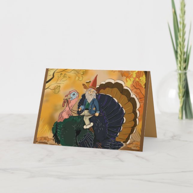 Gnome sobre a Turquia Cartões de Ação de Graças (Frente)